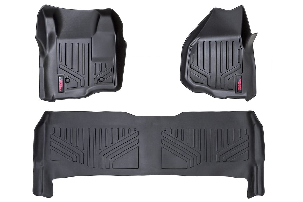 Ford F-250 Super Duty Floor Mats - Front + Rear - Rough Country - Depressed Pedal - '11-'16